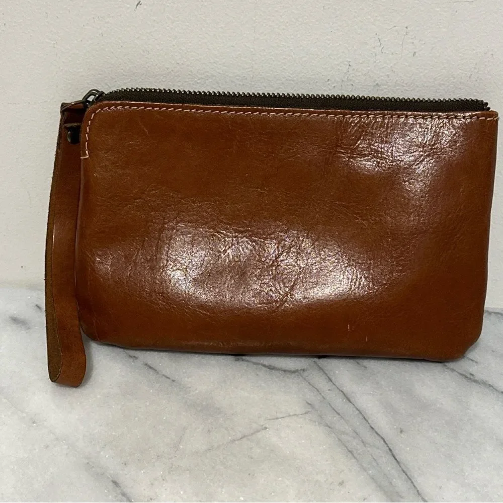Patricia Nash Brown Leather Wristlet with Floral Design